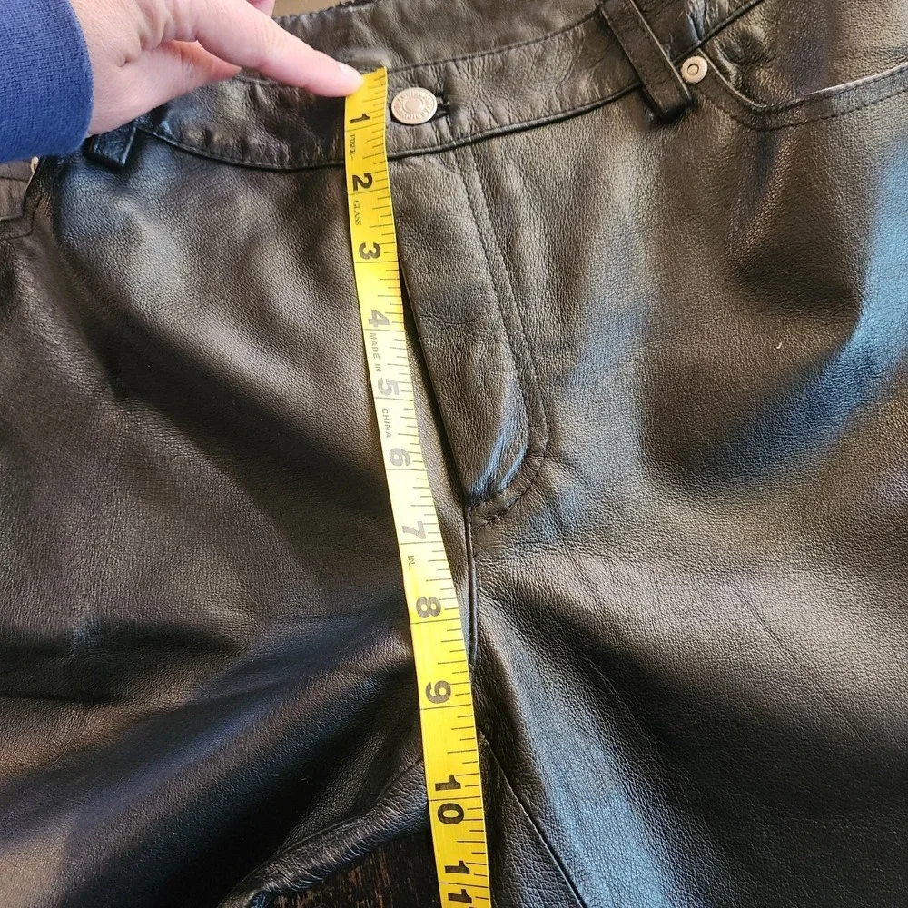 Vtg 90s Y2K Newport News 100% Leather Pants 6 Women Black 29x29 Moto Biker Lined
